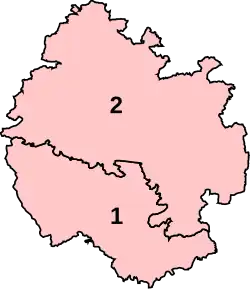 Numbered map of the new Parliamentary constituencies of Herefordshire.