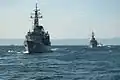 JS Haruyuki and JS Asayuki underway on 8 October 2012.
