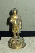 Standing Infant Buddha, Three Kingdoms period, first half of 7th c. Gilt bronze, h. 10.7 cm. Gyeongju National Museum.