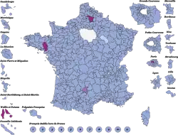 Identification of two-way and three-way contests in the second round, together with seats taken in the first round and second-round seats subsequently declared by acclamation