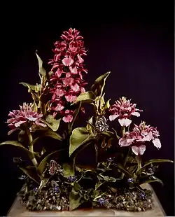 Sculpture of several orchids from Madeira by Patrick O'Hara, created 1984. Height 29 cm