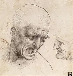 Sketches of the faces of two angry men