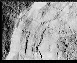 Rim of Aristarchus crater on August 18, 1967 (23°15′N 47°28′W / 23.25°N 47.47°W / 23.25; -47.47)
