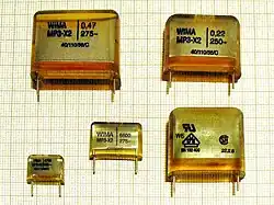 Metallized paper RFI suppression capacitors (MP3) with safety marks for “X2” safety standard