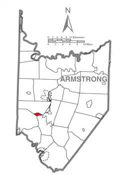 Map of Armstrong County, Pennsylvania, highlighting Cadogan Township
