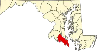 Map of Maryland highlighting St. Mary's County