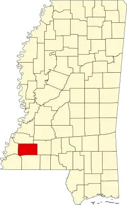 Map of Mississippi highlighting Franklin County