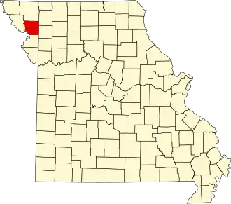 A state map highlighting Andrew County in the northwestern part of the state.