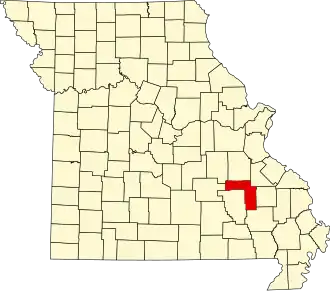 A state map highlighting Iron County in the southeastern part of the state.