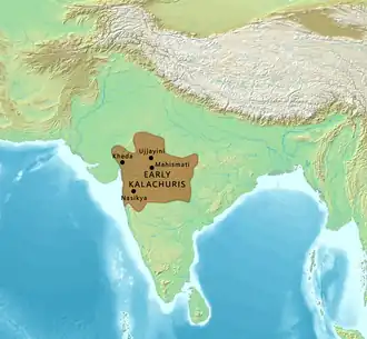 Map of the Kalachuris of Mahishmati circa 600 CE.[1]