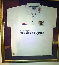 Monmouth Cricket Club shirt displayed at the Kings Head Hotel