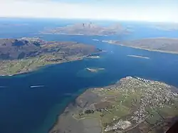 The village in the lower right corner.