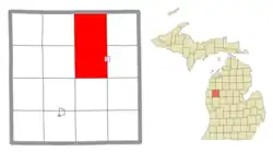 Location within Lake County (red) and an administered portion of the Luther village (pink)