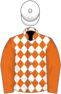 Orange, white diamonds on body, white cap