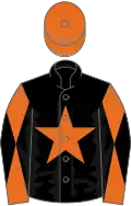 Black, orange star, orange and black diabolo on sleeves, orange cap