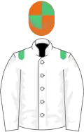 WHITE, emerald green epaulettes, orange and emerald green quartered cap