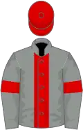 Grey, red stripe, armlets and cap
