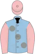 Light Blue, large Grey spots, Pink sleeves and cap
