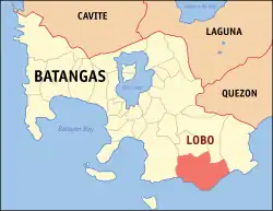 Map of Batangas with Lobo highlighted