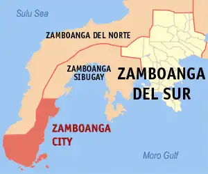 Map of Zamboanga Peninsula with Zamboanga City highlighted