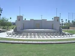 The Geogie M. & Calvin C. Goode Bandshell was built in 1945 and is located in Eastlake Park at 1549 E. Jefferson St. In 1948 African American activist Claudia Jones spoke from the bandshell to a crowd of 1,000 people at Eastlake Park about equal rights for African Americans. The bandshell is named after African-American Geogie M. Goode, an author, educator and activist. She was married to Calvin C. Goode, who served a total of 22 years as a representative to the Phoenix, Arizona City Council. The bandshell is listed in the Phoenix Historic Property Register.