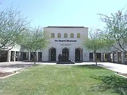 The front entrance of the Heard Museum building which was built in 1929 and is located at 2301 N. Central Avenue / 22 E. Monte Vista Road. It was listed in the Phoenix Historic Property Register in August 1992.