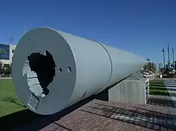 Different view of the restored gun barrel from the USS Missouri. It is on display in Wesley Bolin Plaza.