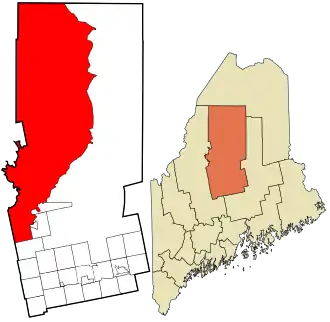 Location in Piscataquis County and the state of Maine.