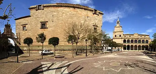 Main square in San Clemente with two old buildings