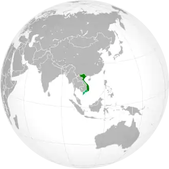 The administrative territory of the Provisional Central Government of Vietnam (dark green); claimed but not controlled territory (light green).
