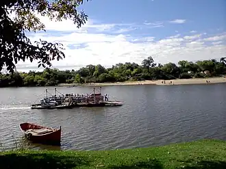 Pontoon ferry over Cebollatí River at La Charqueada