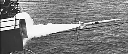 USS Okinawa fires a RIM-7 Sea Sparrow Missile in 1970.