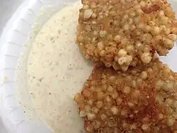 Closeup of sabudana vada with chutney