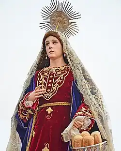 Statue of Saint Martha used in Holy Week Processions at the National Shrine and Parish of Saint Anne in Hagonoy, Bulacan, Philippines. She, together with her sister, Mary of Bethany, are among the characters typically seen in Lenten Processions in the Philippines, especially on Good Friday.