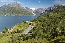 Isfjordjøkelen, part of Øksfjordjøkelen glacier seen from Varberget
