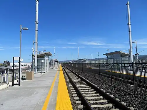 The platforms of an elevated railroad station