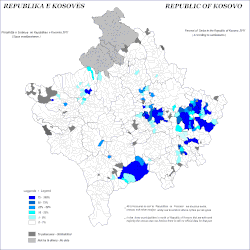 Distribution of Serbs in Kosovo 2011 by settlements.