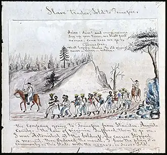 Slave trader, sold to Tennessee (watercolor image of overland coffle)