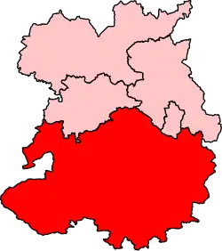 Map showing the location of the South Shropshire constituency in Shropshire under the boundaries created by the 2023 boundary review and first used at the 2024 general election.