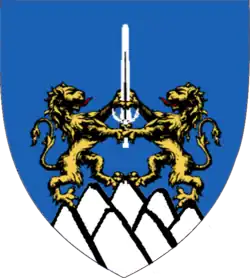 Coat of arms of Transylvania, under Michael the Brave. The coat of arms of Transylvania depicts two rampant lions, together holding a sword, representing the Kingdom of Dacia, (or the dynasty of Wallachia), and the seven hills representing the seven cities of the Transylvanian Saxons.