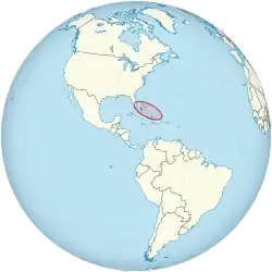 The islands marked in red on a globe
