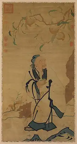 Silk tapestry of Dongfang Shuo stealing a peach of immortality, Ming dynasty (Metropolitan Museum of Art)