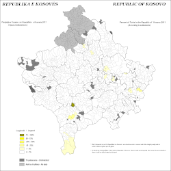 Distribution of Turks in Kosovo 2011 by settlements.