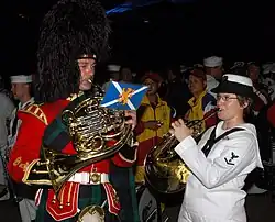 Musician from the Band of the Royal Regiment of Scotland in Full Dress uniform in Kuala Lumpur.