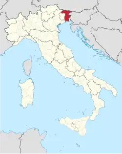 Map highlighting the location of the province of Udine in Italy