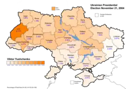 Viktor Yushchenko (second round) – percentage of total national vote