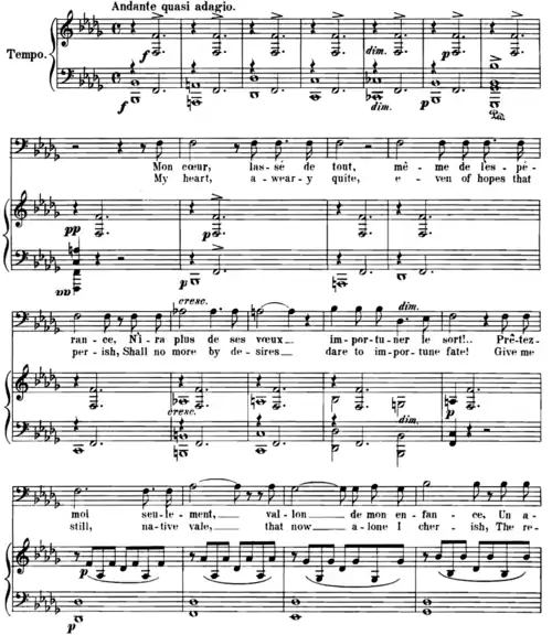 Page of a musical score for solo voice and piano accompaniment