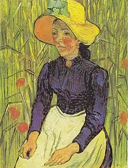 Young Peasant Woman with Straw Hat Sitting in the Wheat June 1890 Private Collection (F774)