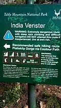 Warning sign at India Venster, Contour Path, Table Mountain