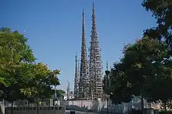 the skeletal spires of Watts Towers